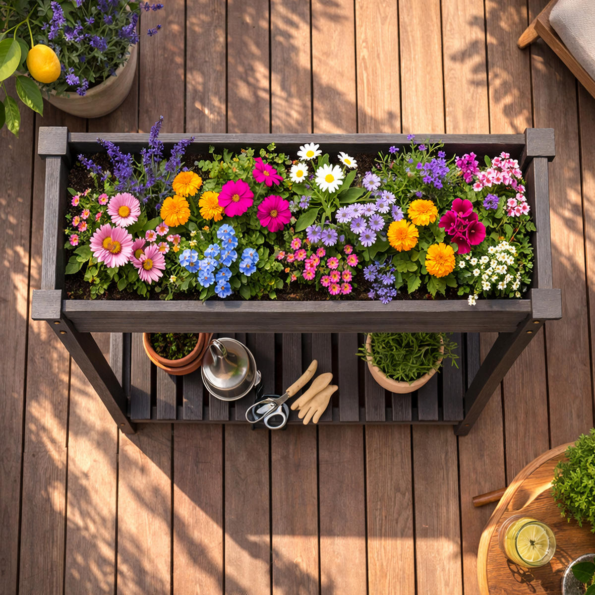 HOCHBEET inkl. Vlieseinsatz und Ablageboden Tannenholz 85x45x81 cm - Grau, Naturmaterialien (85/81/45cm) - Bestlivings