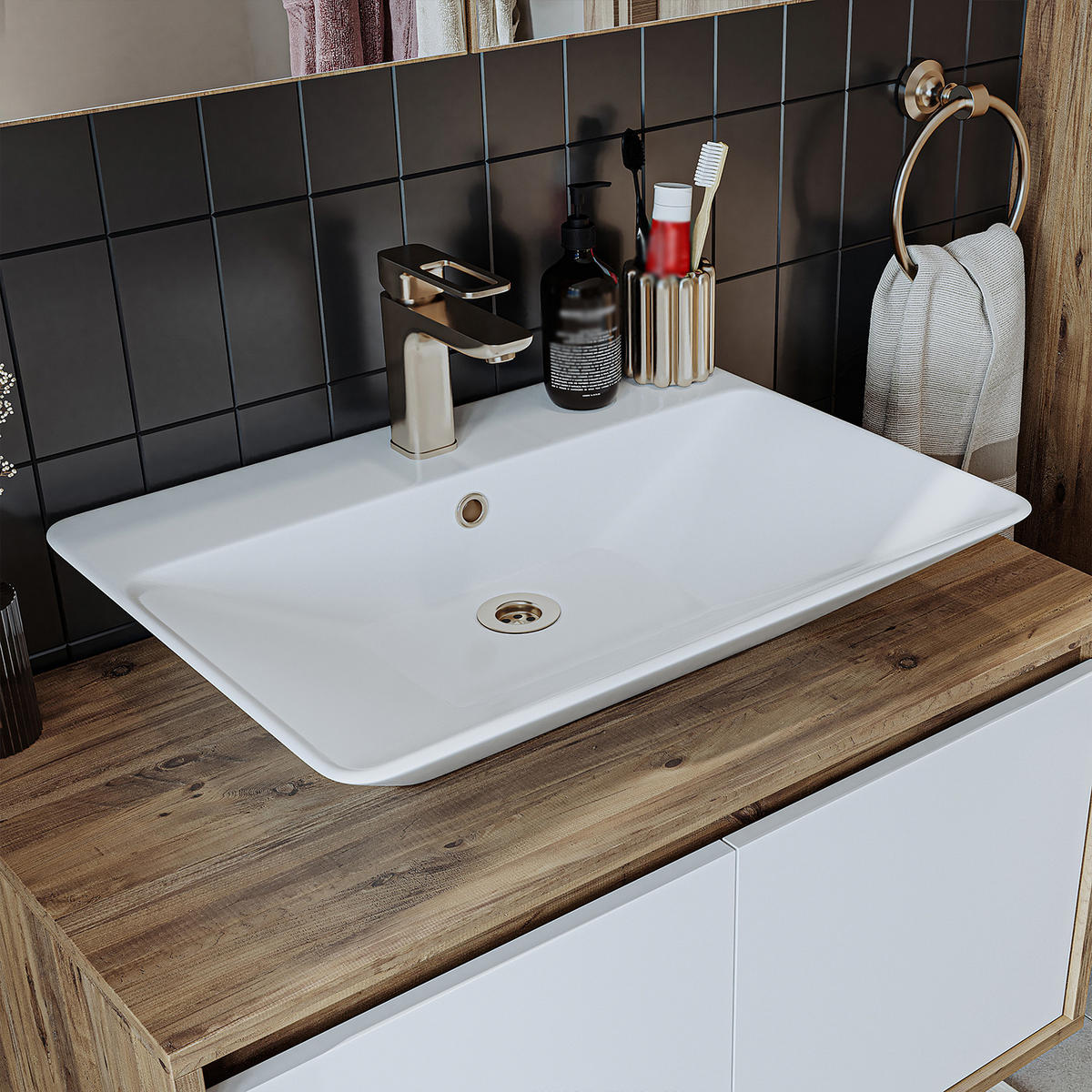 BADMÖBEL Set ATLANTIC-85 4-teilig - Eiche Bianco, Holzwerkstoff (85/150/45cm) - Roomart