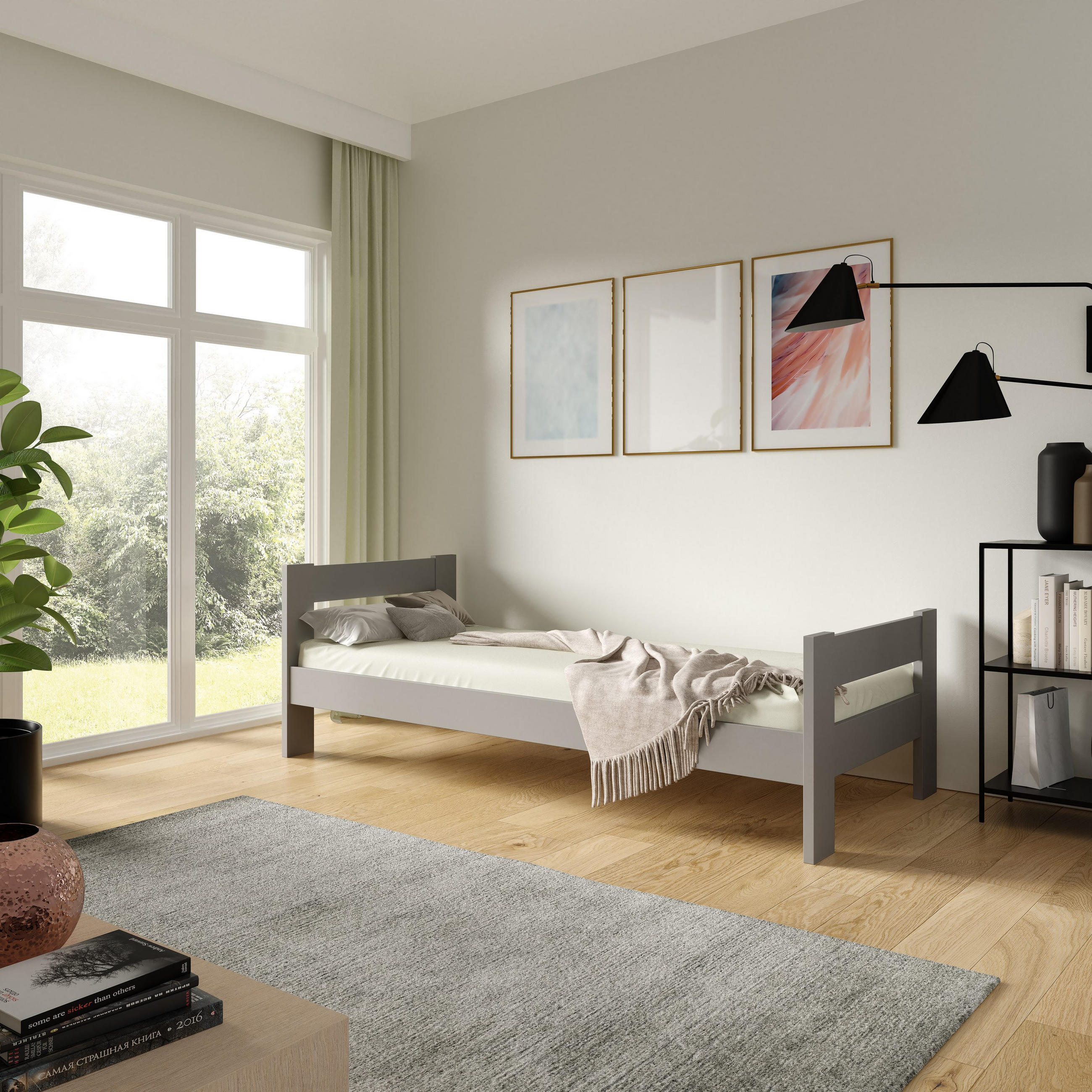 KINDERBETT OSCARO 90x200 cm Hellgrau - Hellgrau, Holz (90/200cm) - MASSENO