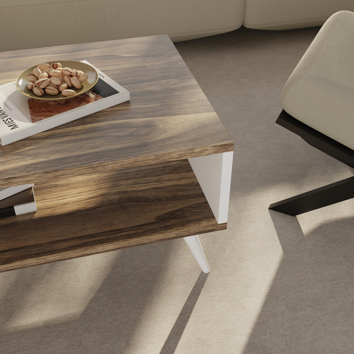 COUCHTISCH Lycksele 90/45/40 - Walnussfarben, Holzwerkstoff/Kunststoff (45/90/40cm) - [en.casa]