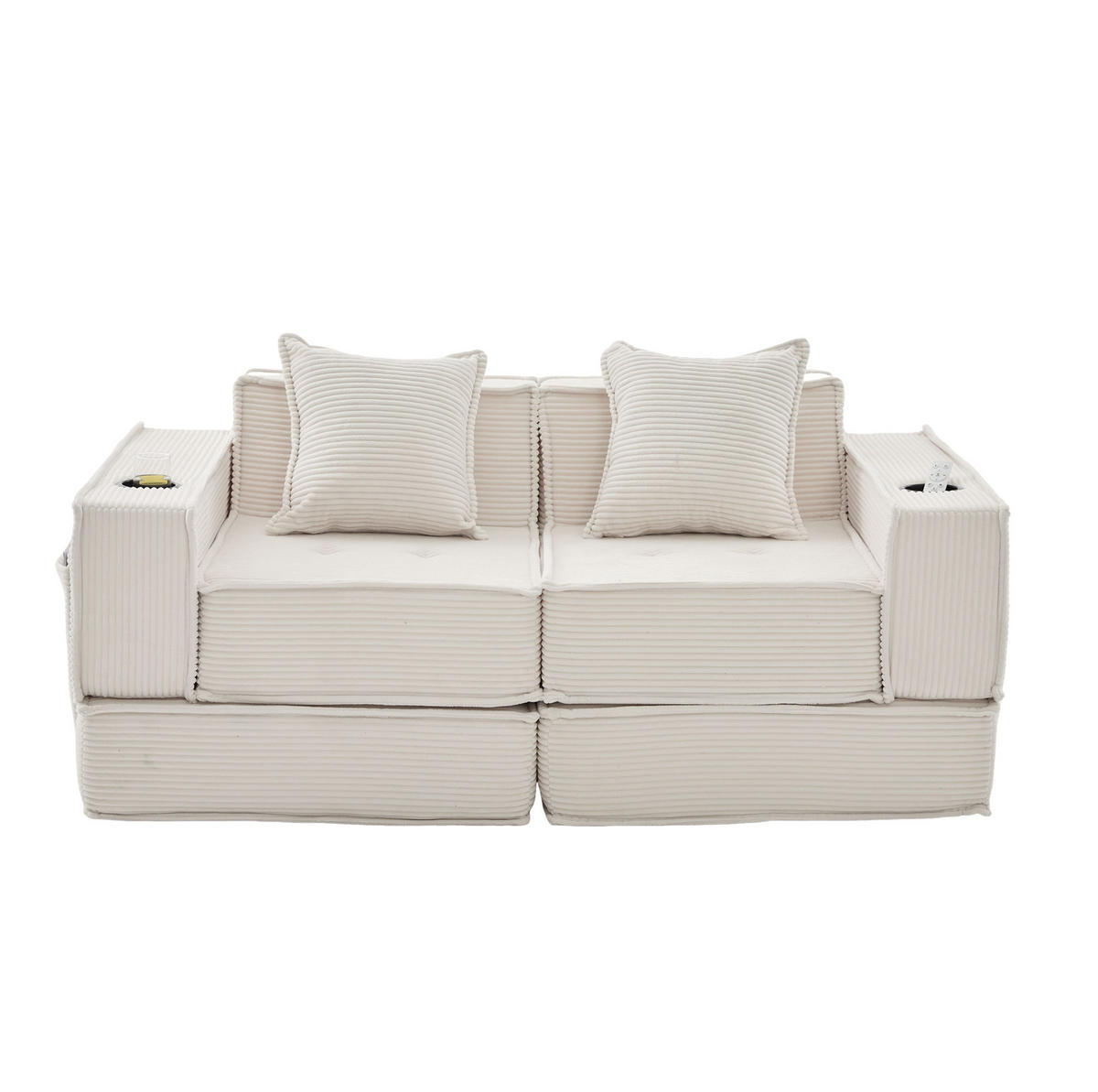 SOFA 2-Sitzer mit Kissen 162 x 78 x 66 cm Cord Beige - Beige, Kunststoff (78/66/162cm) - Meubliv