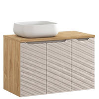 BADMÖBEL-SET 4 Teile - Ocean Beige O BM435 in Beige / Geölte Eiche - Beige, Holz/Keramik (90/57/46cm)