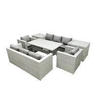 GARTENMÖBEL SET mit 3-Sitzer-Sofa und 2 Stühle, Esstisch,2 Beistelltischen Polyrattan Hellgrau 8-Sitzer - Hellgrau/Grau, Glas/Kunststoff - Fimous