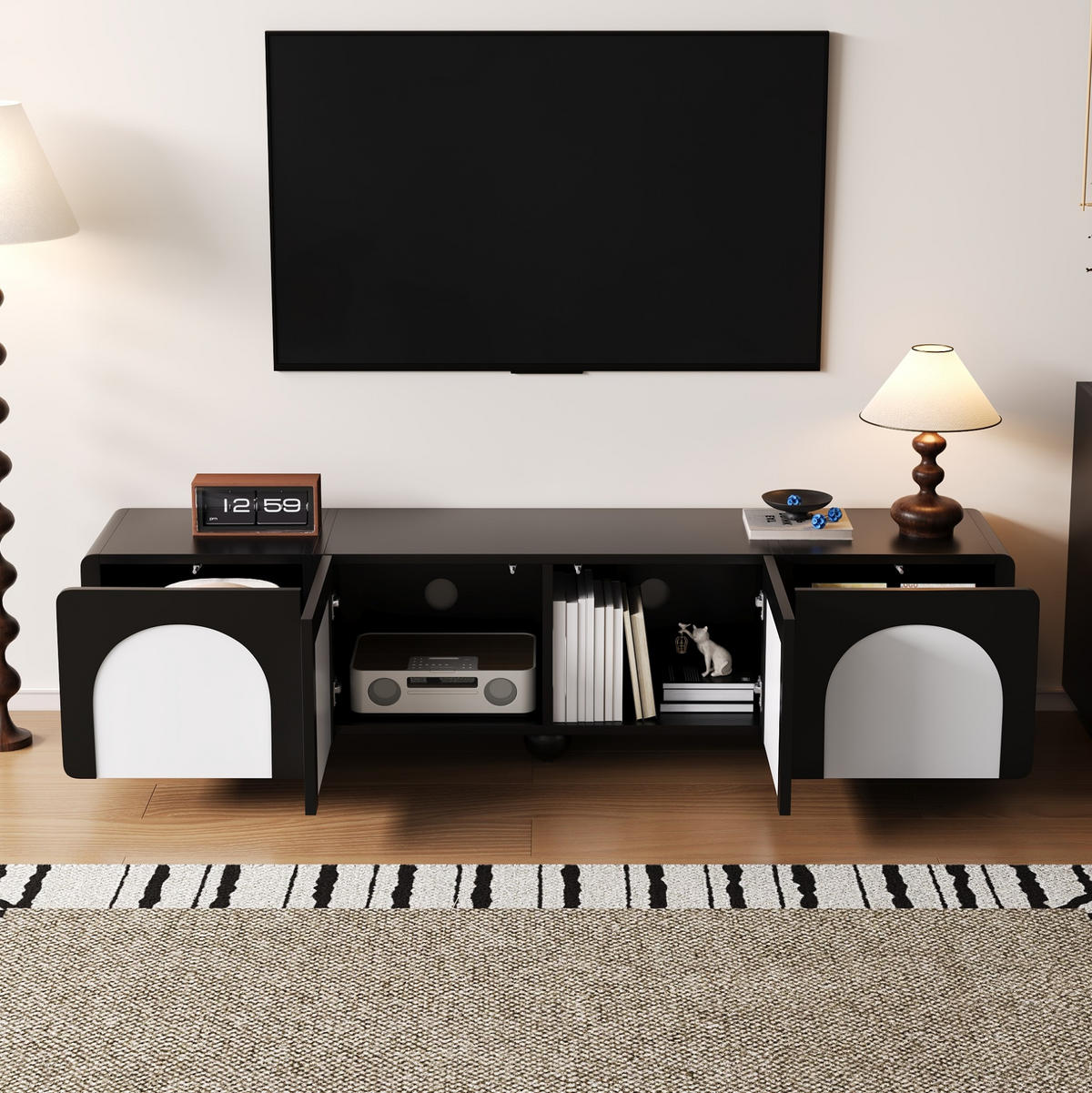TV komoda z MDF a PB, 180/38/45 cm, černá/bílá - černá, kompozitní dřevo (180/45/38cm) - BEAOK