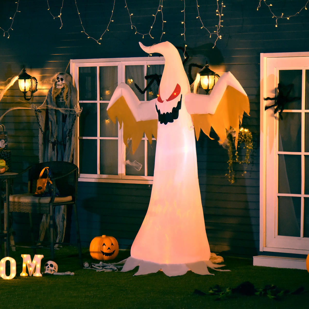 HALLOWEENSKÝ NAFUKOVACÍ DUCH, bílý, polyester - bílá, plast (80/240/150cm) - HOMCOM