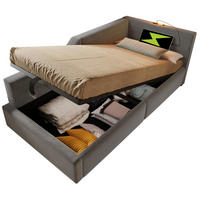 POLSTERBETT 90/200 cm mit hydraulischem Stauraum, Leselampe und USB-C-Anschluss, Samt, Grau - Grau, Holz (90/200cm) - Redom