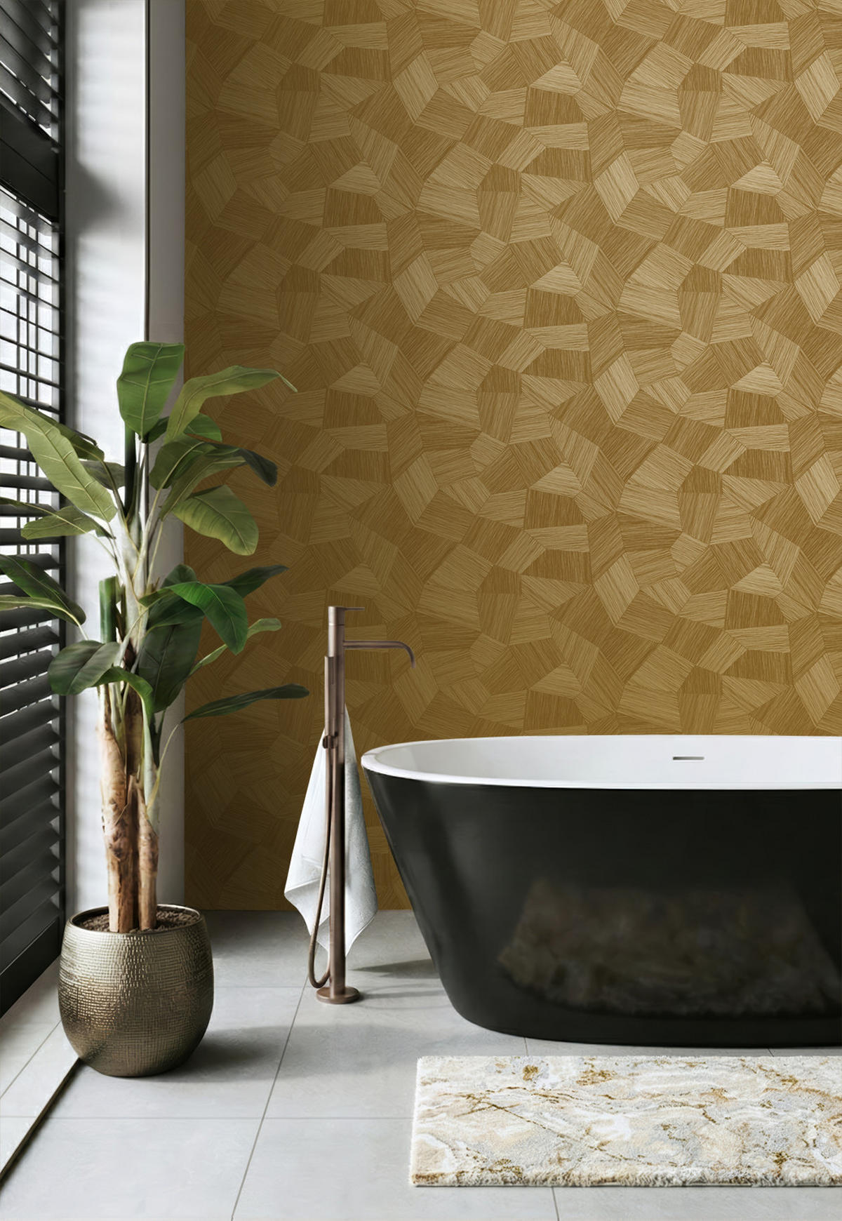 TAPETE 3D-Muster 53 cm x 10.05 m - Goldfarben, Papier (53/1000cm) - Origin Wallcoverings