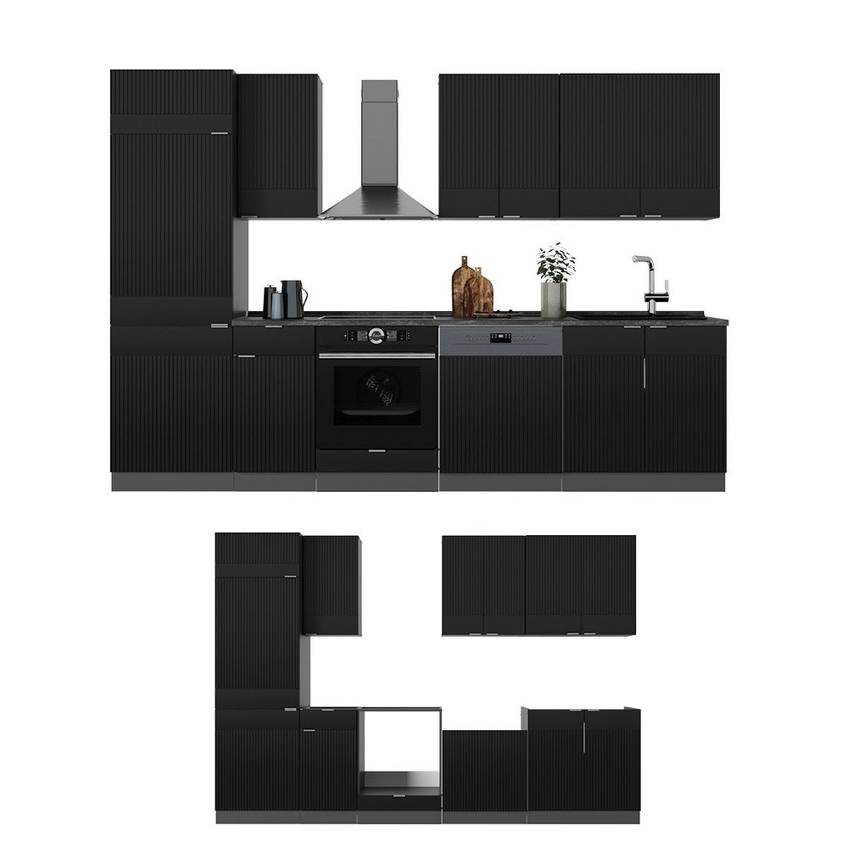 KUHINJSKI BLOK Fame-Line Crna Prugasta/Antracit 300 cm , RP Antracit - crna/antracit, drvni materijal (300/206.8/60cm) - Vicco