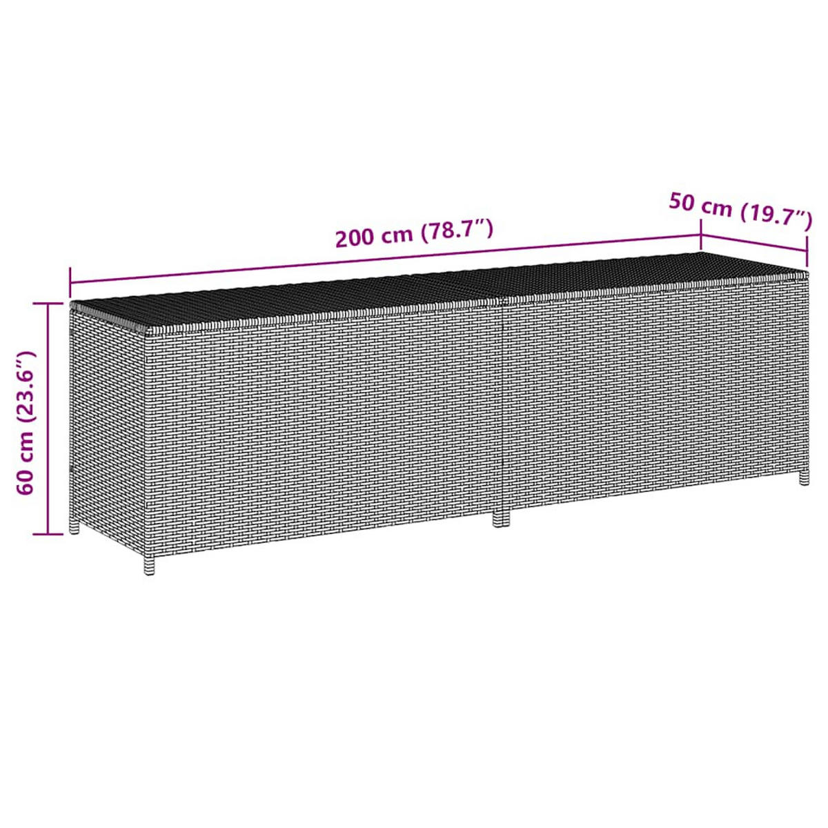 GARTENBOX Poly Rattan 200/50/60 Cm Grau - Grau, Kunststoff (200/60/50cm) - vidaXL