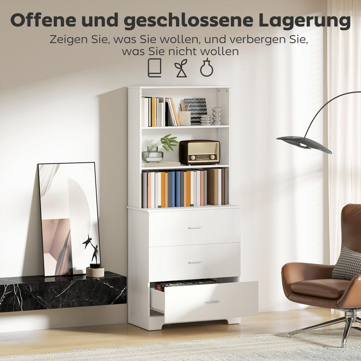 BÜCHERSCHRANK Spanplatte Weiß - Weiß, Holzwerkstoff (39.5/180/79cm) - HOMCOM