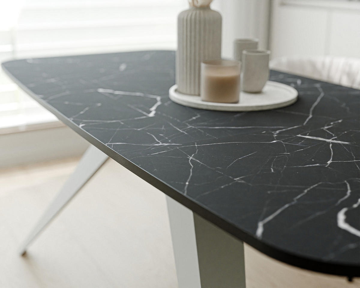 AUSZIEHTISCH FENTO 180/90/76 cm, Weiß / Grigia Pietra (Steingrau) - Weiß/Grau, Holzwerkstoff/Metall (90/180/76cm) - Idohome