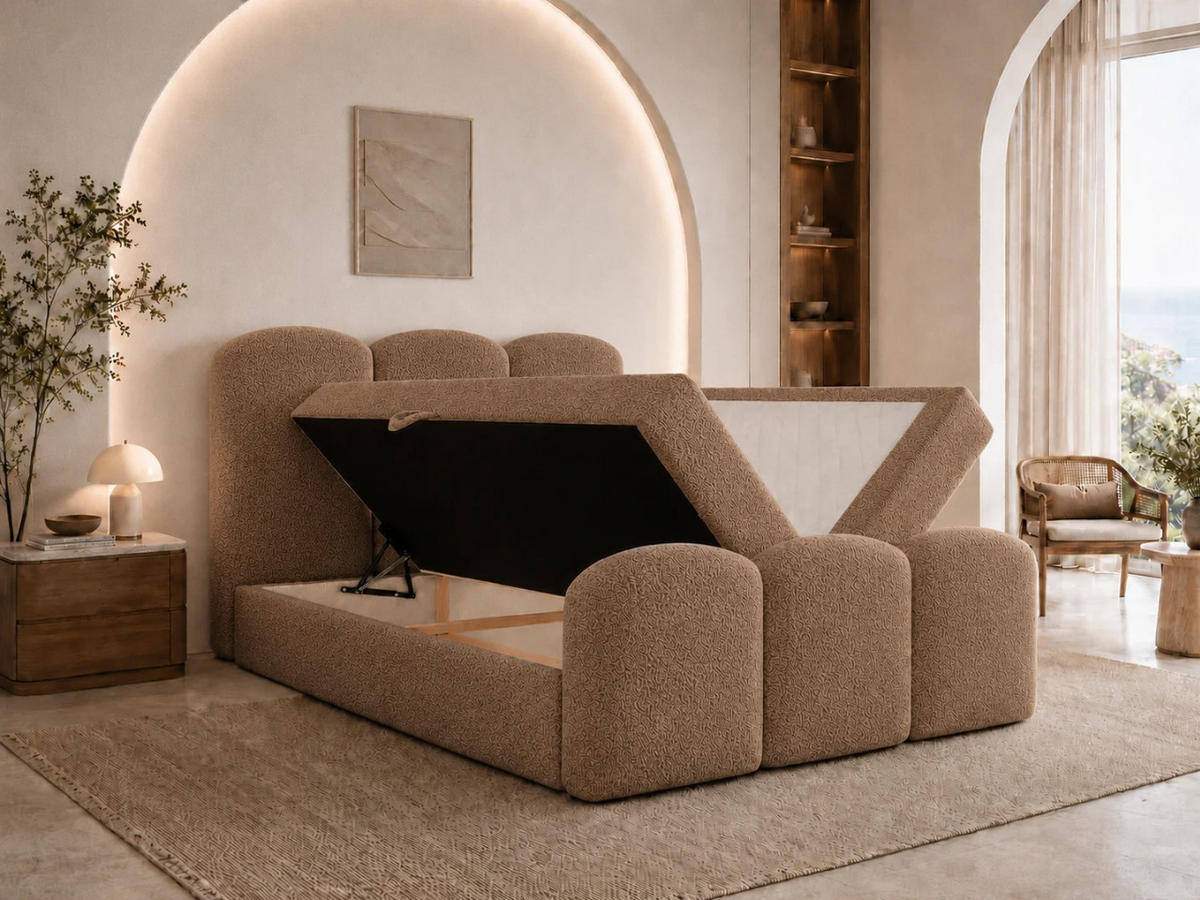 BOXBETT ROYAL 180x200 cm in Braun, Bettkasten, Topper, Bouclé-Stoff - Braun, Holz/Textil (180/200cm) - EMLAR Home