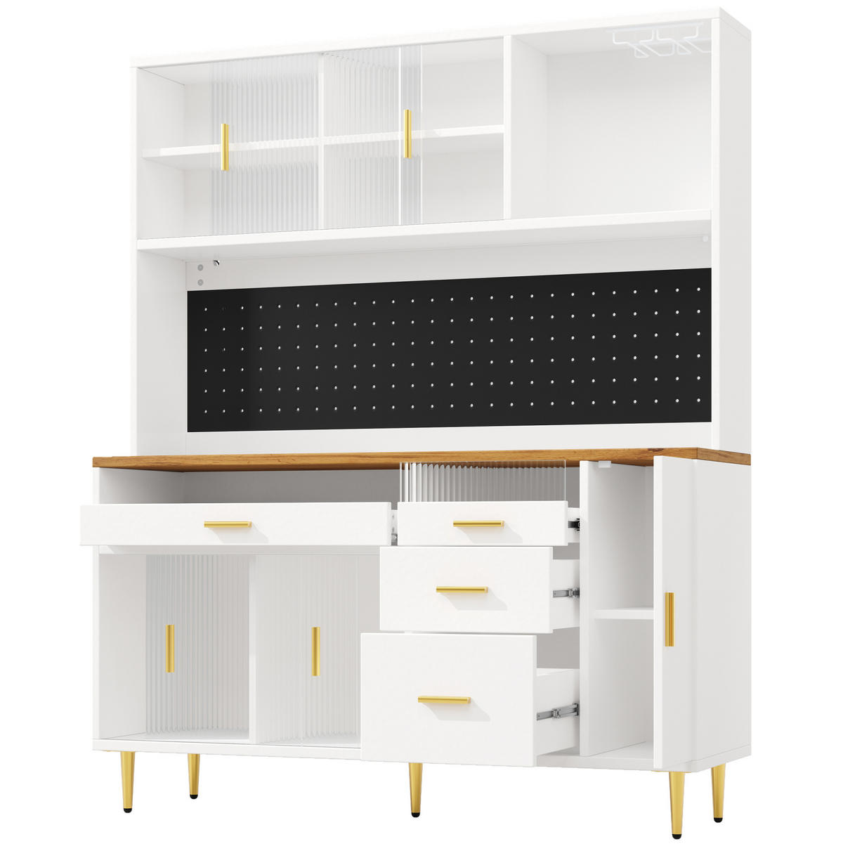 BUFFET 145/39/171 cm in Weiß mit LED-Beleuchtung und Glasschiebetür - Weiß, Glas (145/171/24cm) - Flora Grace
