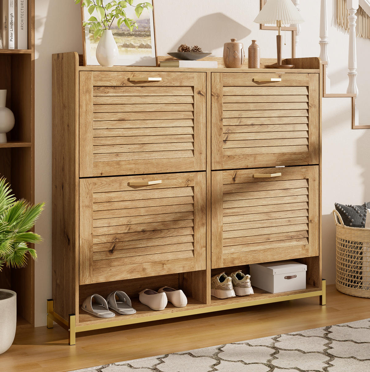 SCHUHSCHRANK aus MDF 108,5x24x100cm in Naturfarben mit 4 Türen - Naturfarben, Holzwerkstoff (108.5/100/24cm) - Modfu