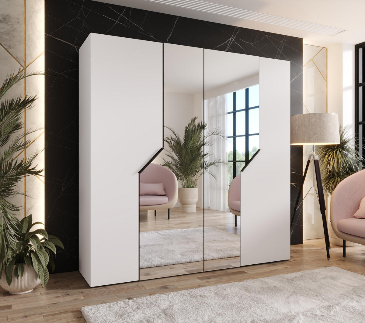 DREHTÜRENSCHRANK 202/200/52 4-türig - Schwarz/Weiß, Holz/Metall (200/202/52cm) - Abiks Möbel