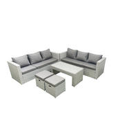 GARTENSOFA hohe Rückenlehne Polyrattan Hellgrau-Mix 8-Sitzer - Hellgrau/Grau, Glas/Kunststoff - Fimous