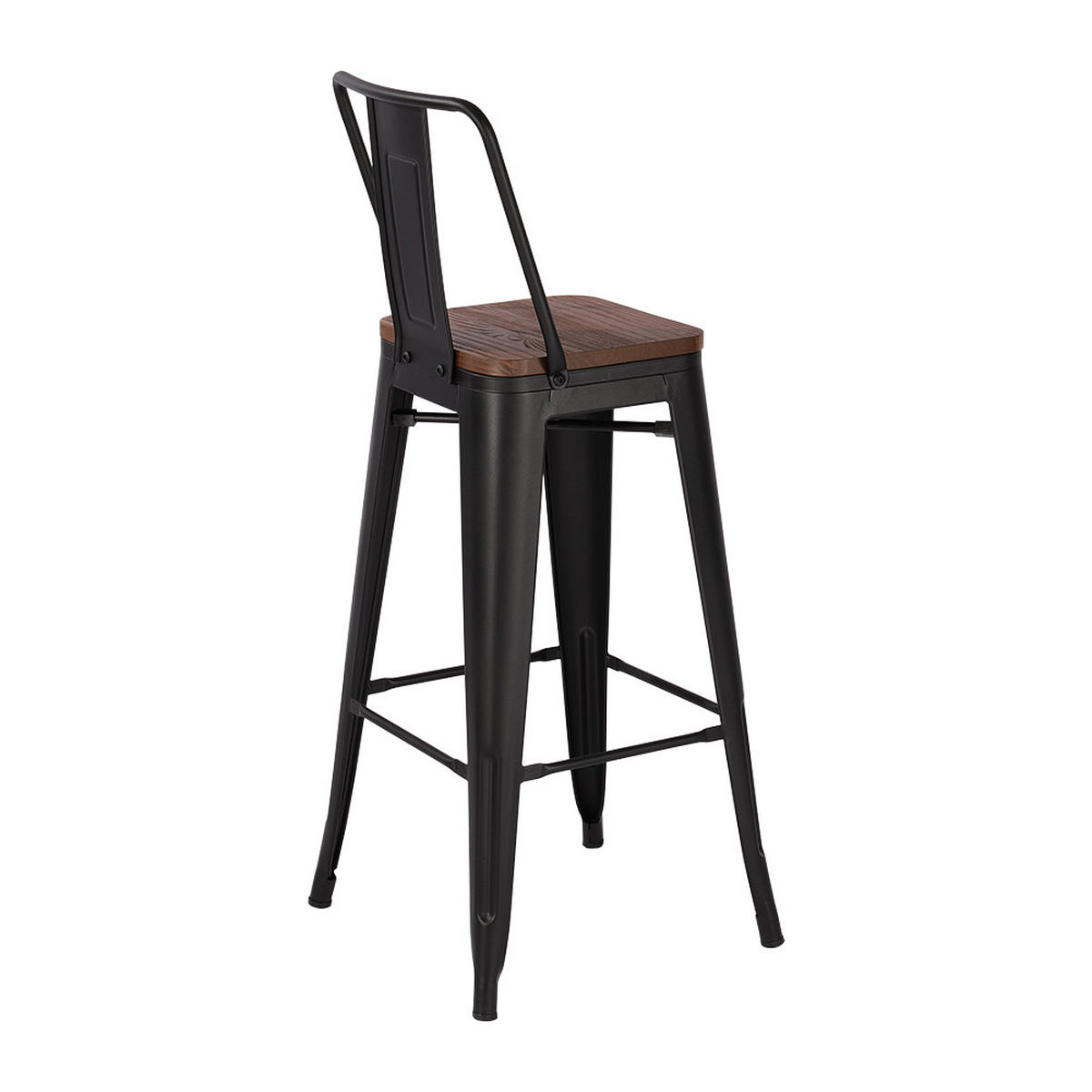 BARHOCKER 4er-Set Hoher mit Metallgestell und Rückenlehne in Schwarz Robust Platzsparend 43 x 43 x 105 cm - Dunkelbraun/Schwarz, Metall (43/105/43cm) - Livingandhome
