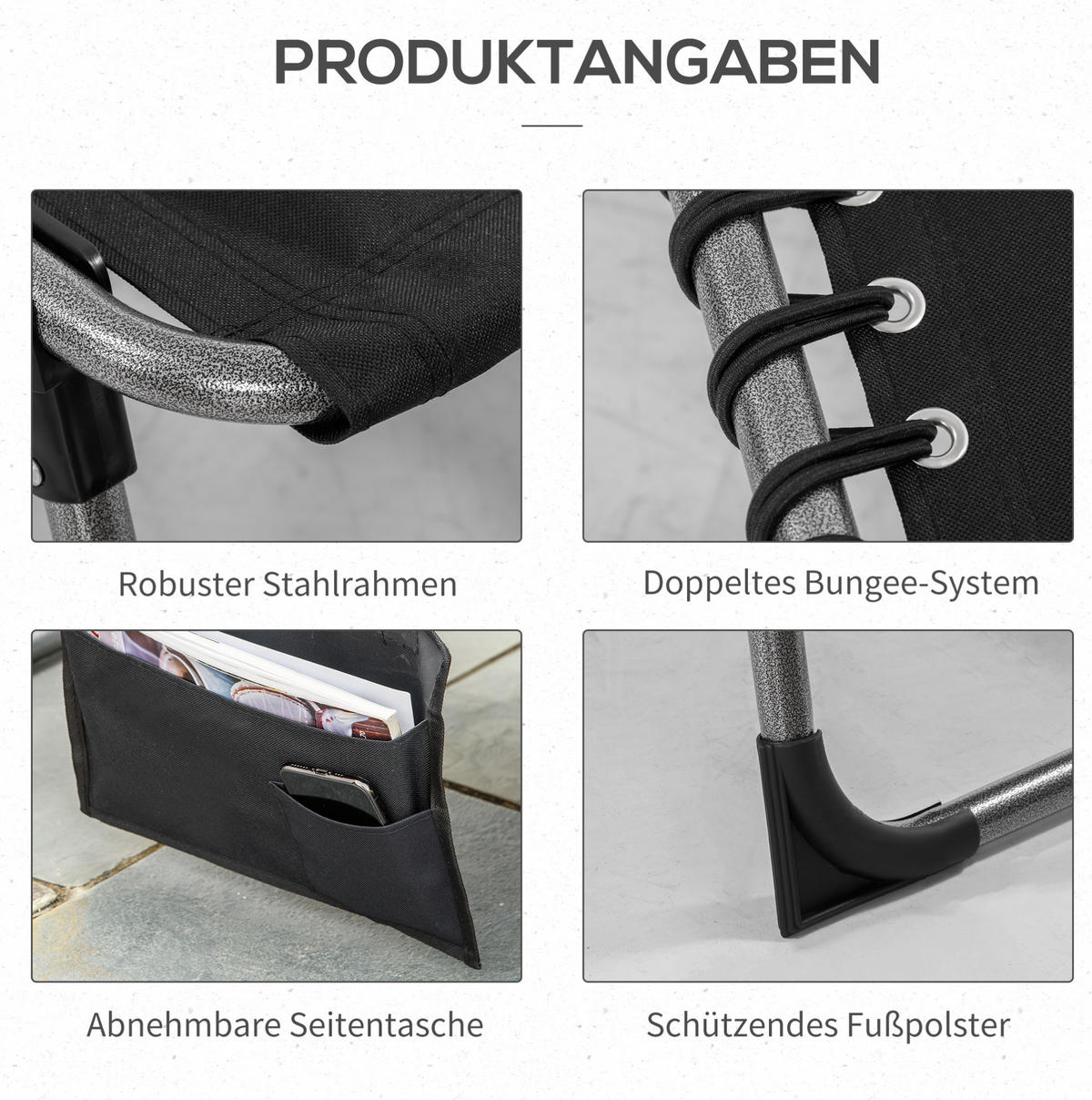 SONNENLIEGE aus Stahl 188x57x30 cm in Schwarz mit 5-fach verstellbarer Rückenlehne - Schwarz, Metall (57/30/188cm) - Modfu
