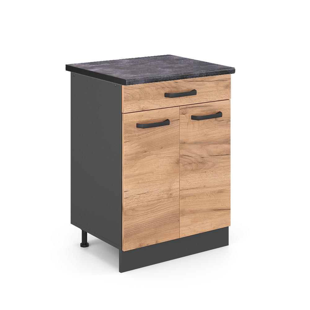 KÜCHENUNTERSCHRANK R-Line Goldkraft Eiche 60 cm, AP Anthrazit - Honigeiche/Anthrazit, Holzwerkstoff (60/81.6/60cm) - Vicco