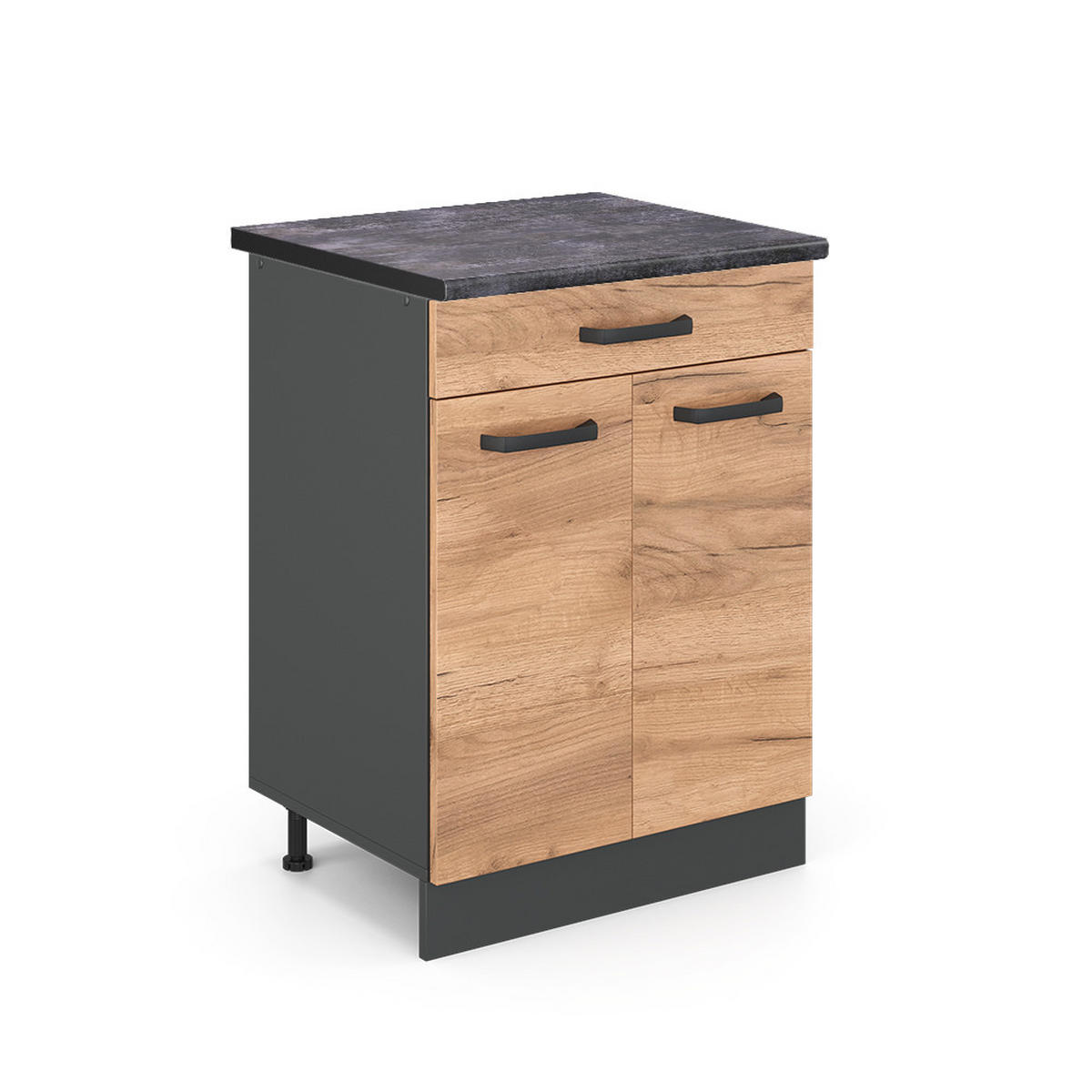 KÜCHENUNTERSCHRANK R-Line Goldkraft Eiche 60 cm, AP Anthrazit - Honigeiche/Anthrazit, Holzwerkstoff (60/81.6/60cm) - Vicco