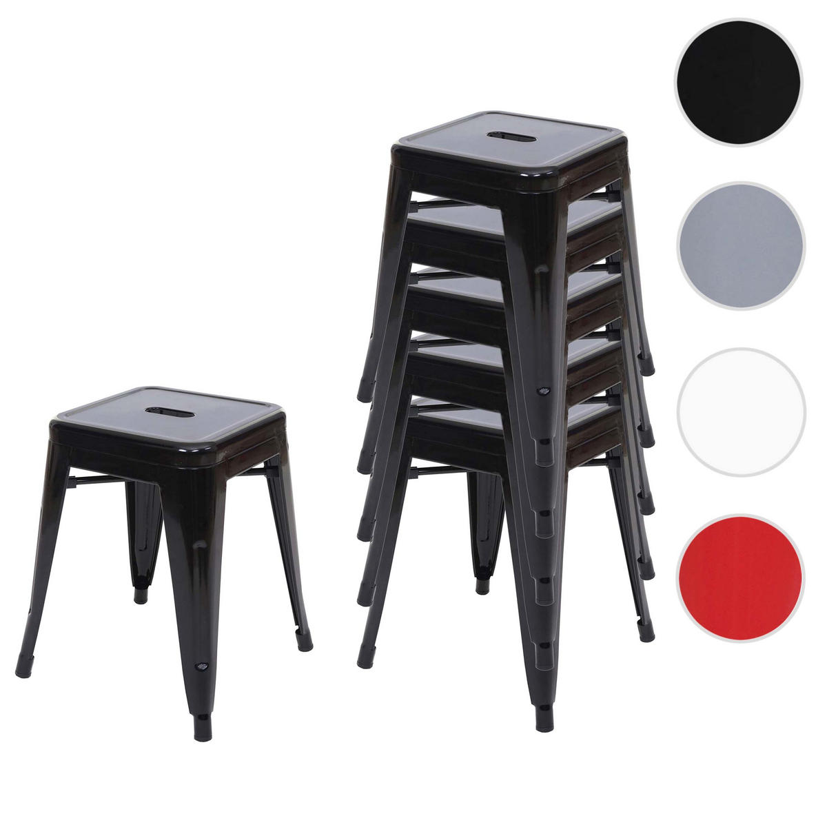 HOCKER 6er-Set Sitzhöhe 46cm Metall, Industriedesign, stapelbar Grau - Grau, Metall (39/46/39cm) - PROREGAL