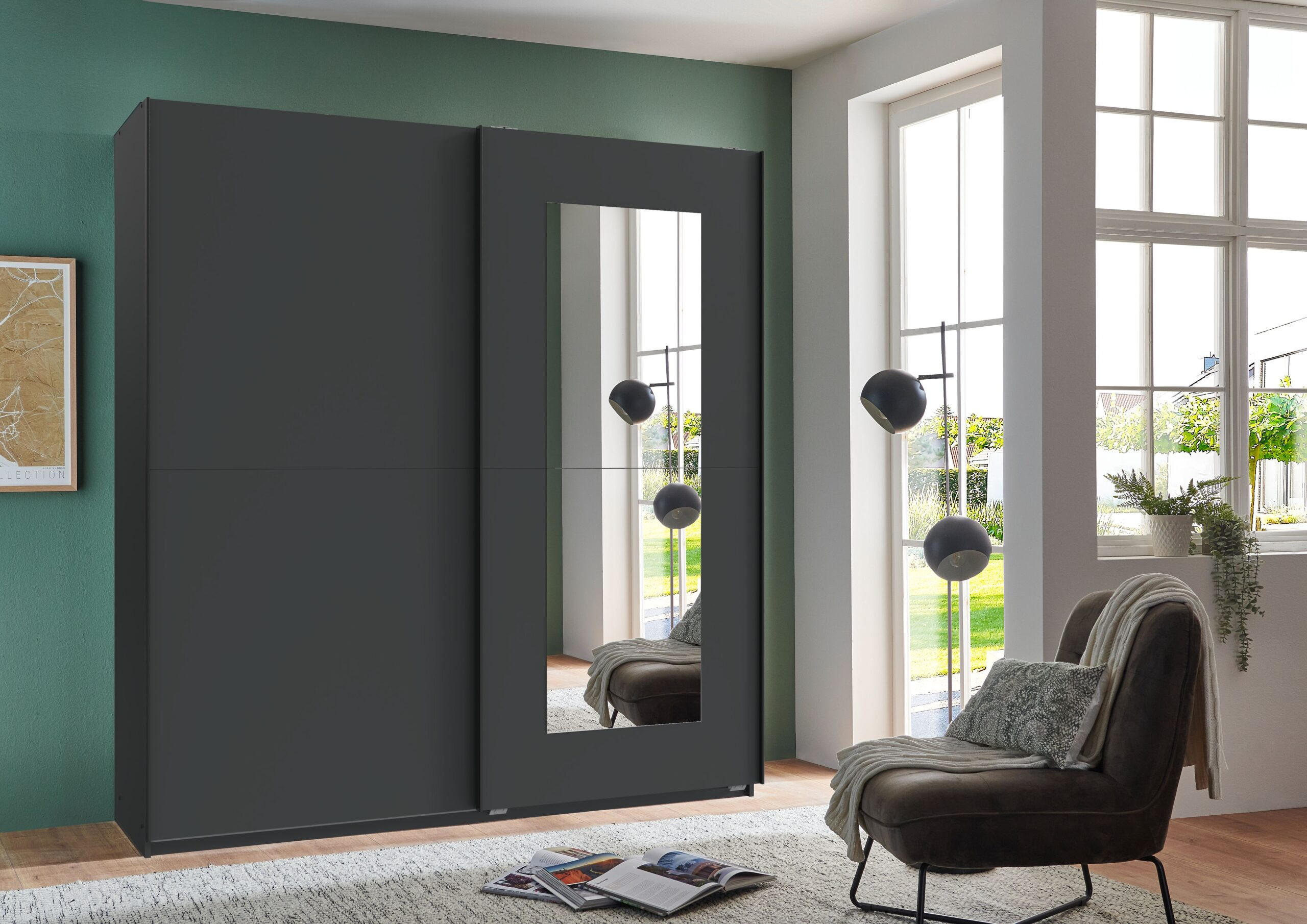 SCHWEBETÜRENSCHRANK Dunen in Grafit 180x198x65cm - Grau, Holzwerkstoff (180/198/65cm)