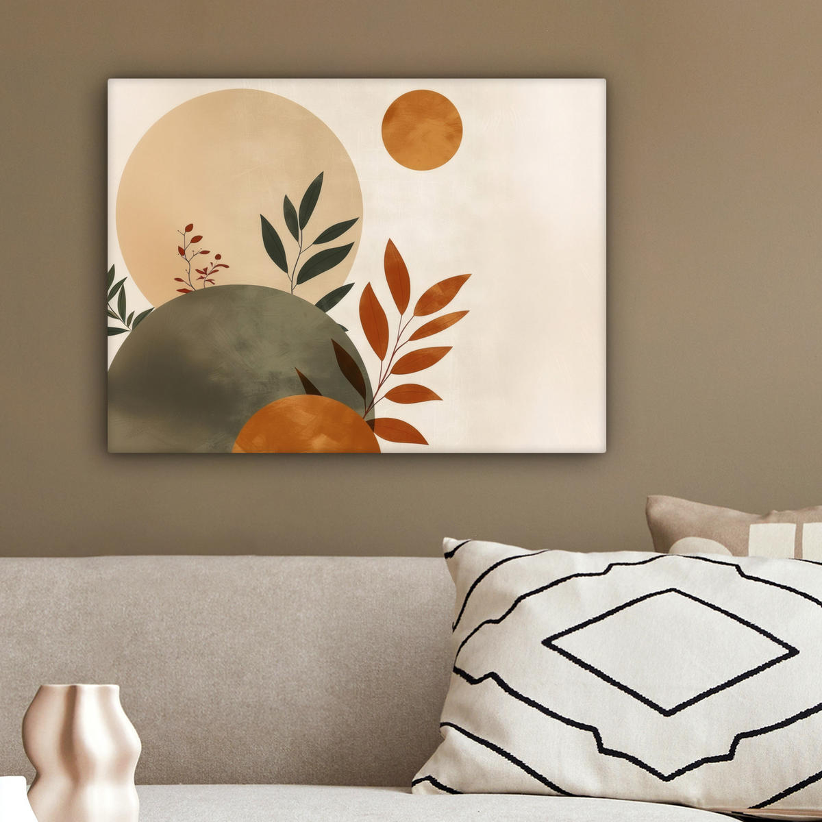 LEINWANDBILD Formen - Rund - Blätter - Beige 40x30 cm - Rostfarben, Textil (40/30cm) - MuchoWow