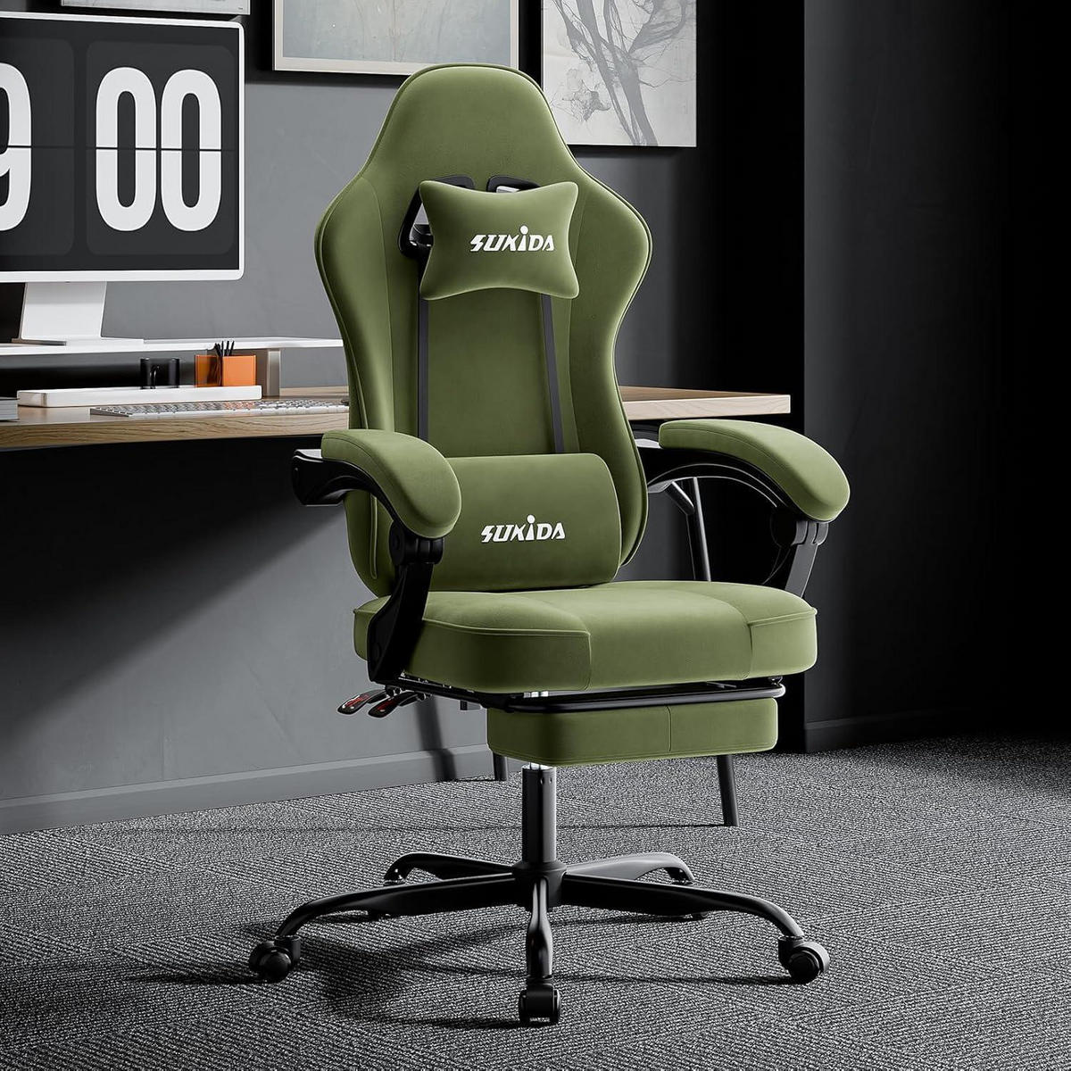 GAMING Stuhl mit Fußstütze Grün - Grün, Textil (62/130/49cm)