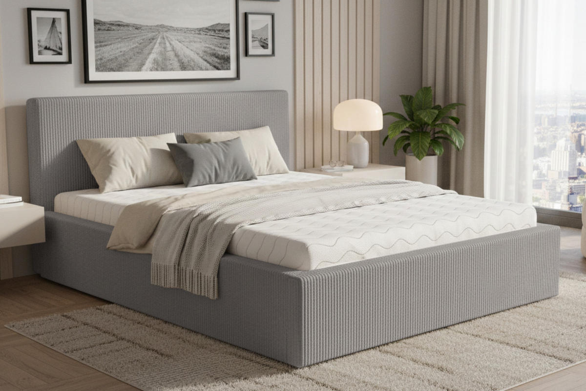 POLSTERBETT LOCCA 140/200 in Cord Hellgrau - Hellgrau, Holz/Holzwerkstoff (140/200cm) - Deine Möbel 24