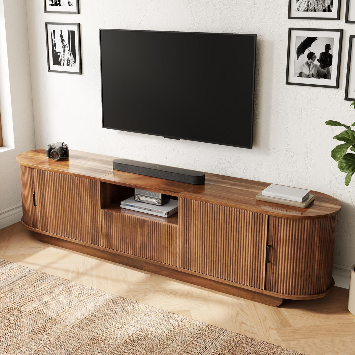 TV-SCHRANK 180/35/50 cm Natürlich mit Schiebetür und 4 Schubladen - Naturfarben, Holz/Holzwerkstoff (180/50/35cm) - Oxeza