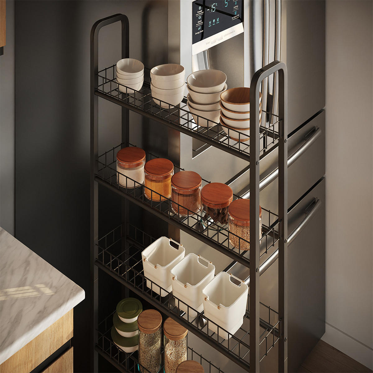 ROLLREGAL Rolivo Schwarz 58 x 15 cm mit 6 Fächern - Schwarz, Metall (58/155.5/15cm) - Vicco