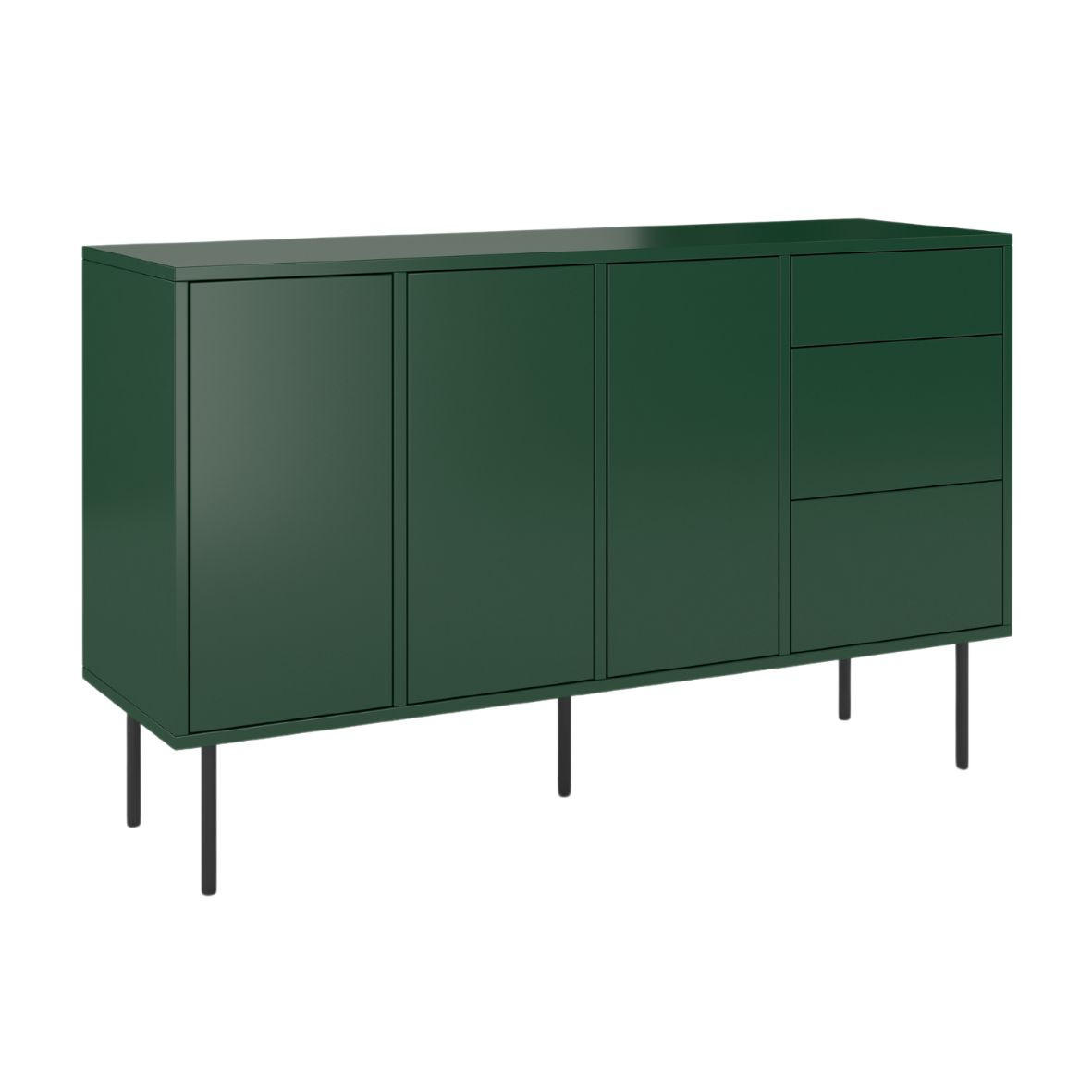 SIDEBOARD Mirka, Grün, Push to Open System, Minimalistisch - Dunkelgrün/Schwarz, Holzwerkstoff/Metall (130/80/40cm) - Dancan