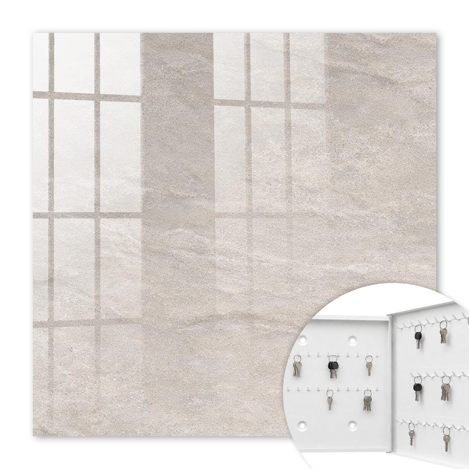 SCHLÜSSELBOX Weiß 30x30 cm – Türöffnung nach rechts - Natürliche Textur - Beige, Metall (30/30/5cm) - TULUP