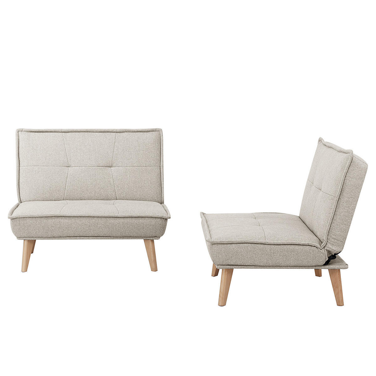 SCHLAFSOFA - Textil / Kiefer teilmassiv - Eichefarben/Hellgrau, Holz/Birkenholz (198/84/83cm) - home24