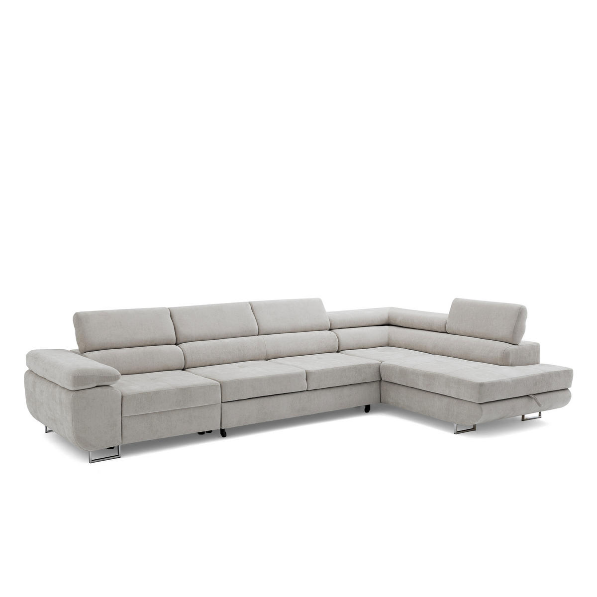 ECKSOFA WILD MAXI L Rechts mit Schlaffunktion 125x195 Chenille Grau - Chromfarben/Grau, Holz/Textil (350/203cm) - Muffo