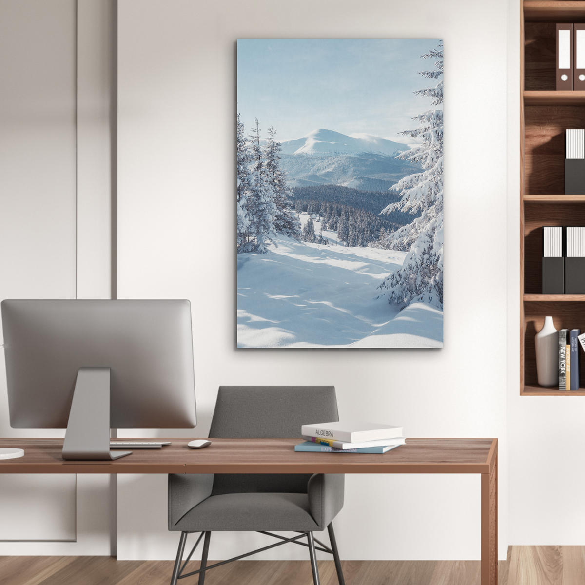 AKUSTIKBILD Winterlandschaft - Natur - Berge - Bäume - Schnee Wanddeko 60x90 cm - Hellblau, Kunststoff (60/90/0.9cm) - MuchoWow