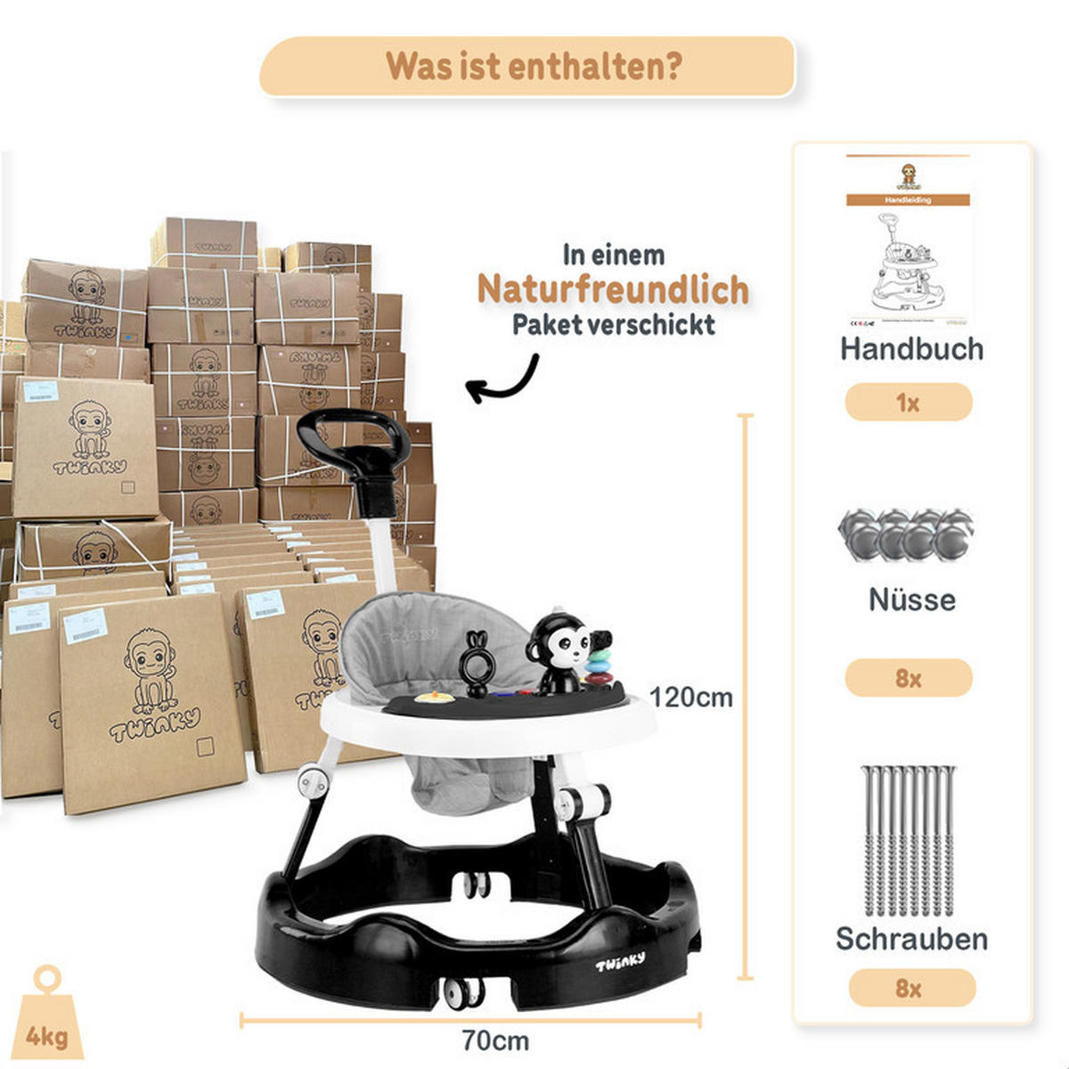 LAUFLERNWAGEN mit Spielset & Bodenmatte Schwarz - Schwarz, Kunststoff (70/70cm) - Twinky