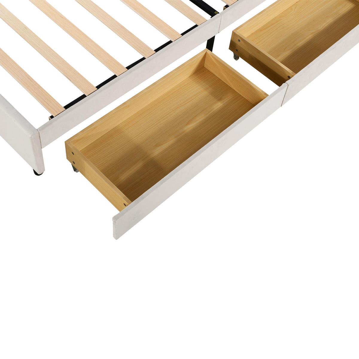 KINDEREINZELBETTEN aus Samt 90x200 cm in Beige mit 2 Schubladen & Lattenrost - Beige, Textil (90/200cm) - Modfu