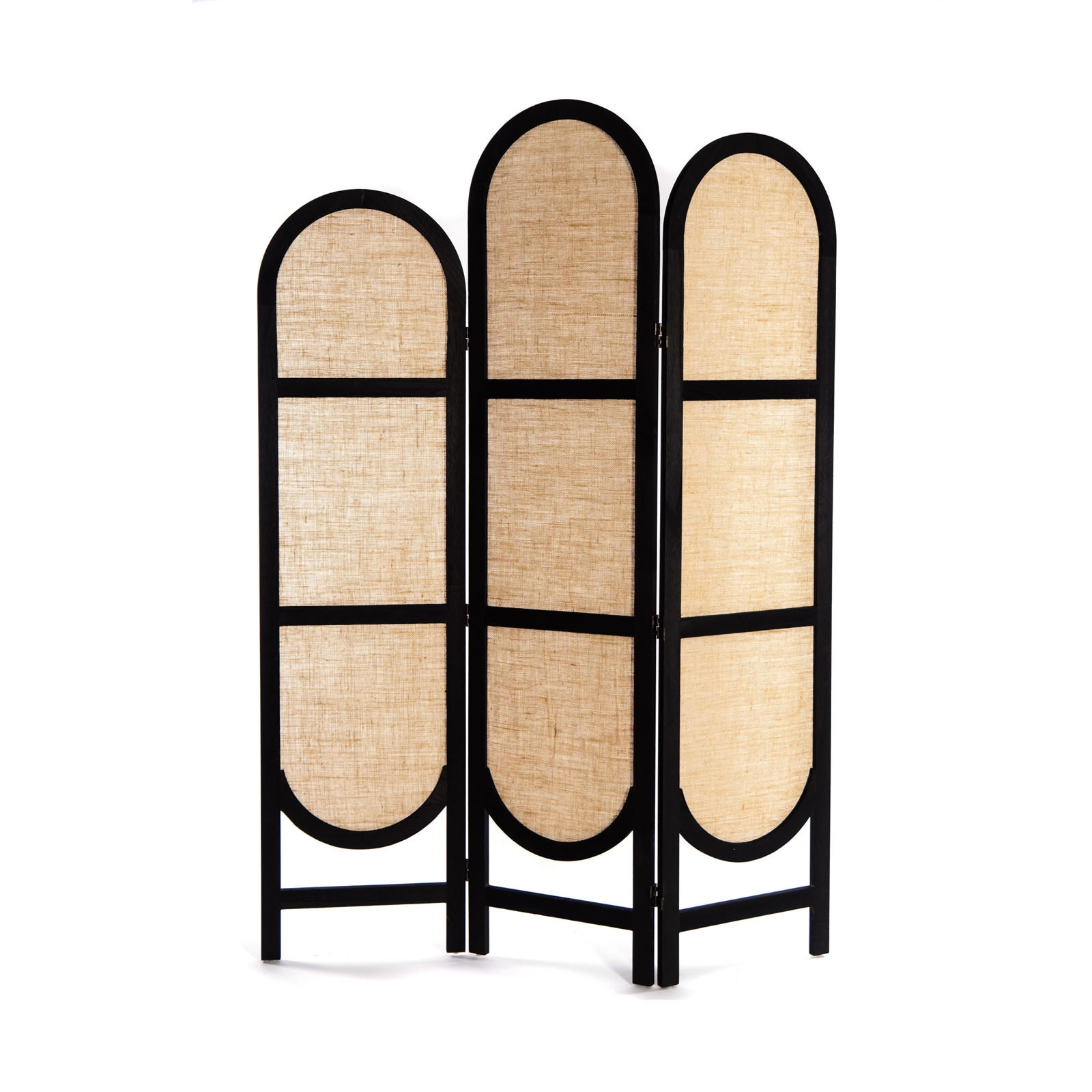 RAUMTEILER Arco 3-tlg. Leinen, Holz schwarz-natur - Schwarz, Holz (120/170/2cm) - CREEDWOOD