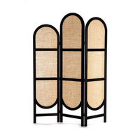 RAUMTEILER Arco 3-tlg. Leinen, Holz schwarz-natur - Schwarz, Holz (120/170/2cm) - CREEDWOOD