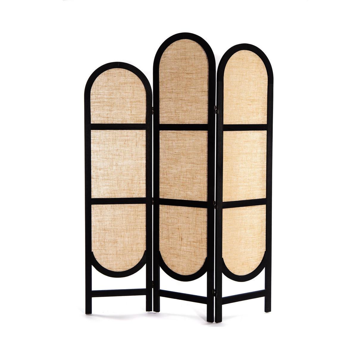 RAUMTEILER Arco 3-tlg. Leinen, Holz schwarz-natur - Schwarz, Holz (120/170/2cm) - CREEDWOOD