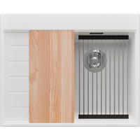 SPÜLBECKEN Sydney, 2-er set Weiß 62/50 cm 1 Becken + Ablauf-Set + Küchenzubehörset ab 40er Unterschrank - Chromfarben/Beige, Kunststoff (62/20/50cm) - Primagran