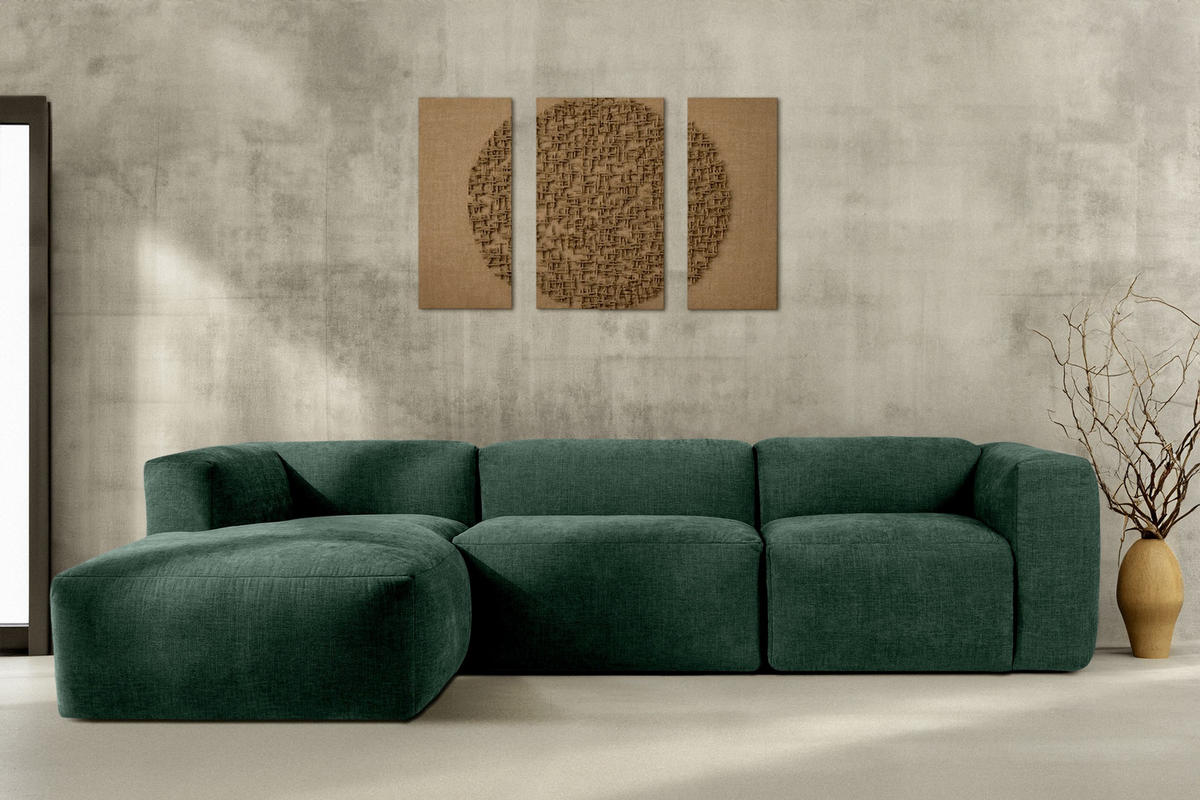 ECKMODULSOFA-LINKS BUFFO mit extrem weicher und bequemer Sitzfläche, Gewebestoff, maritim - Grün, Textil (297/180cm) - KONSIMO®