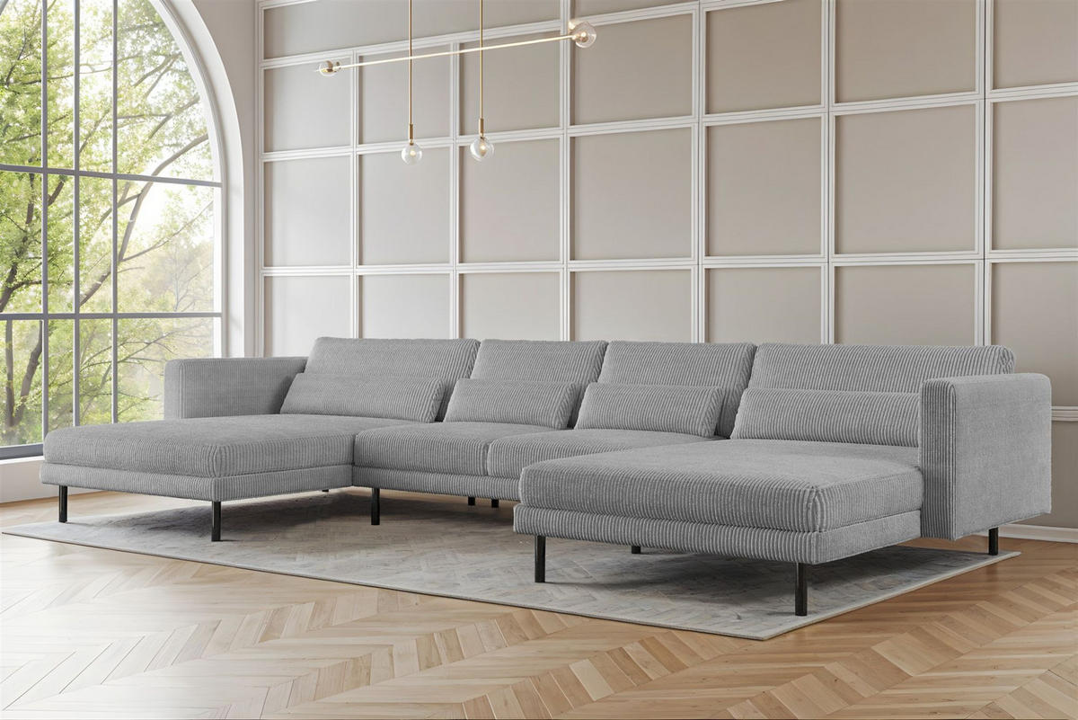 WOHNLANDSCHAFT Agada In Poso - Hellgrau, Holzwerkstoff/Textil (391/83/174cm) - Fun Möbel