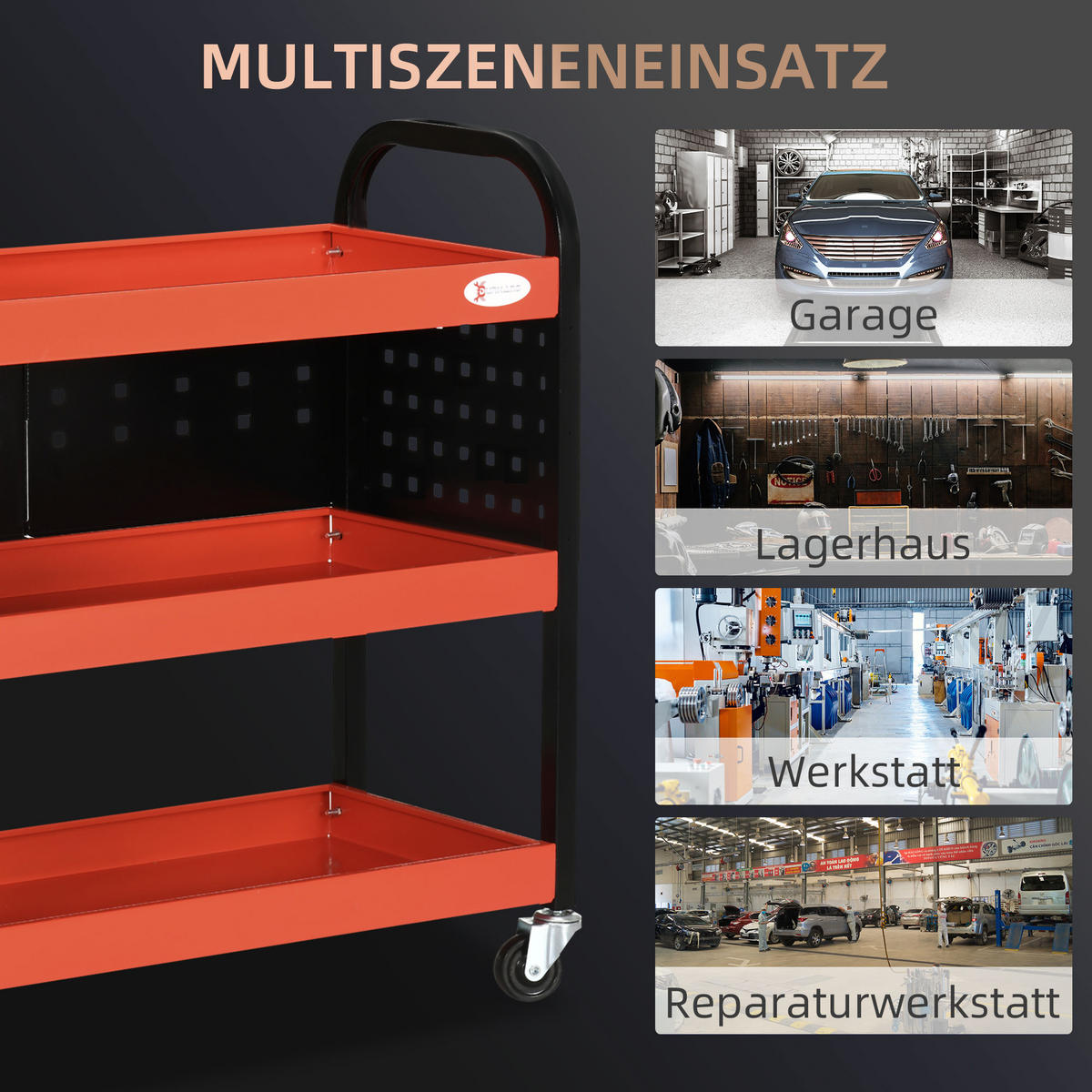 WERKSTATT-ROLLWAGEN, Werkzeugwagen, Rot - Rot, Metall (35/80/75cm) - DURHAND