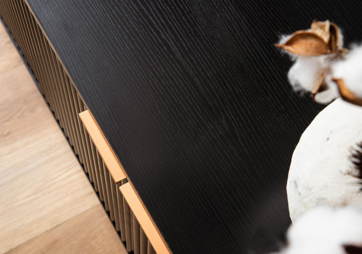 LOWBOARD Schwarz Eiche-Dekor Modern Stil 150x60x39 cm mit Türen - Schwarz, Holzwerkstoff/Metall (150/60/39cm) - KADIMA DESIGN