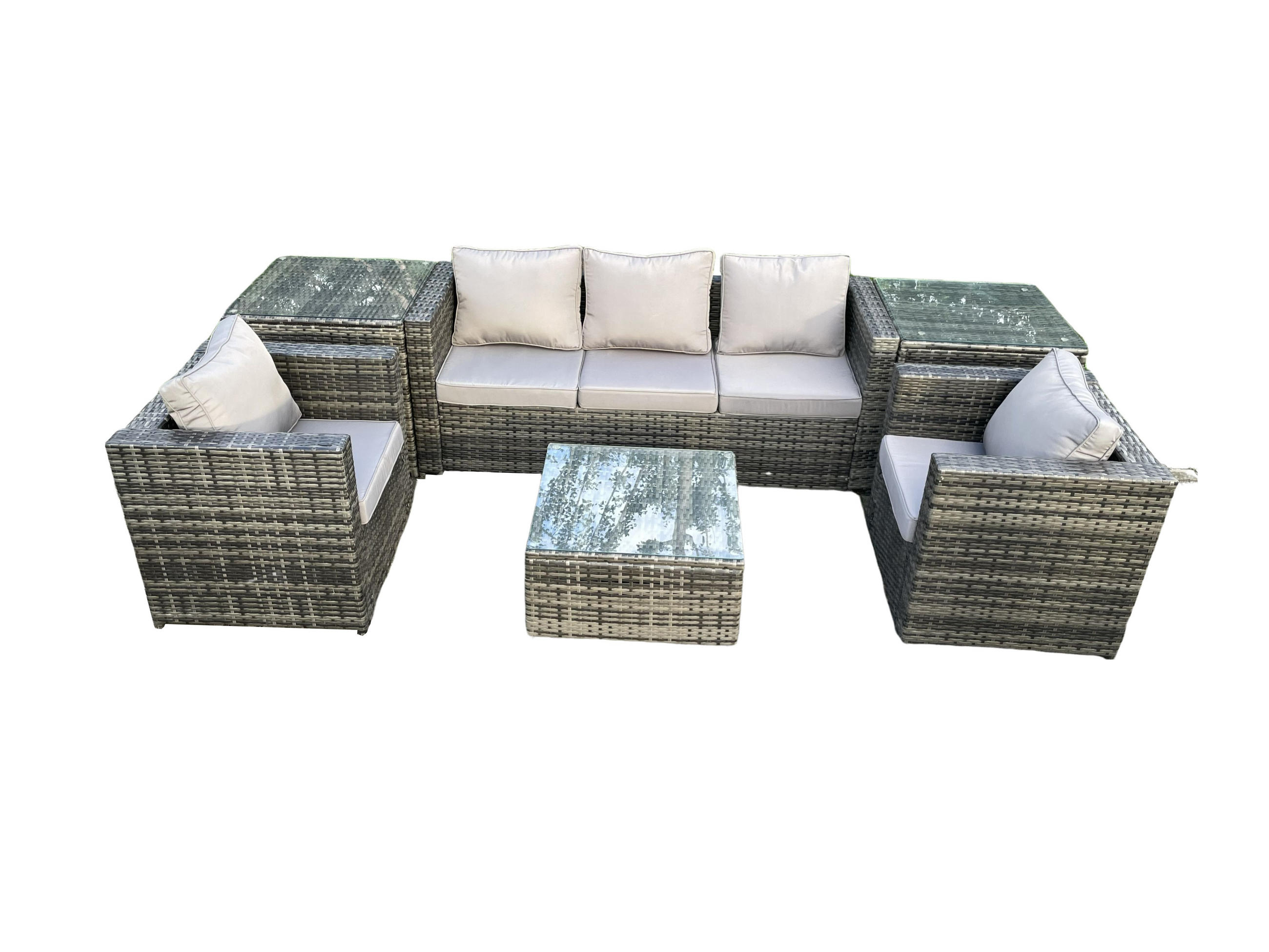 GARTENSET mit Beistelltisch Polyrattan 5-Sitzer - Dunkelgrau, Metall - Fimous