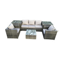 GARTENSET mit Beistelltisch Polyrattan 5-Sitzer - Dunkelgrau, Metall - Fimous