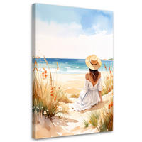 LEINWANDBILD Frau Strand Meer Landschaft 70x100cm - Beige, Textil (70/100cm) - Feeby