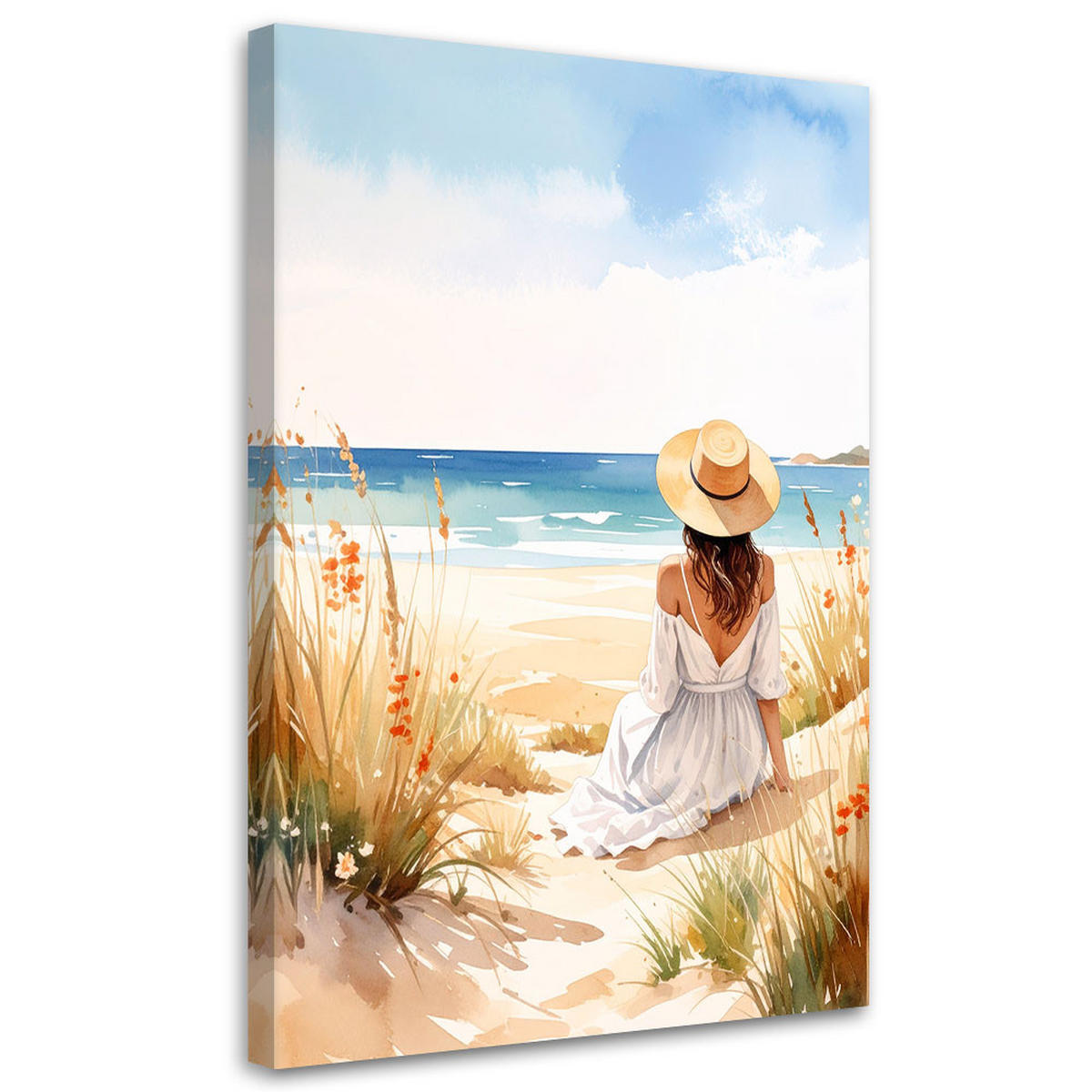 LEINWANDBILD Frau Strand Meer Landschaft 70x100cm - Beige, Textil (70/100cm) - Feeby